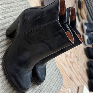Frye Black Leather Ankle Booties with Block Heel